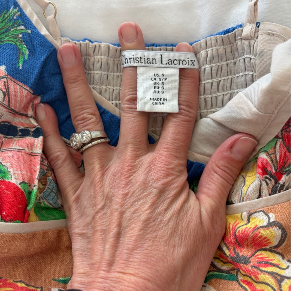 Christian Lacroix Multicolor Floral & Map-Print Midi Dress on Beige - Picture 5 of 14